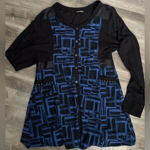 Tunic Fit and Flair Top Mixed Media Fabric L XL